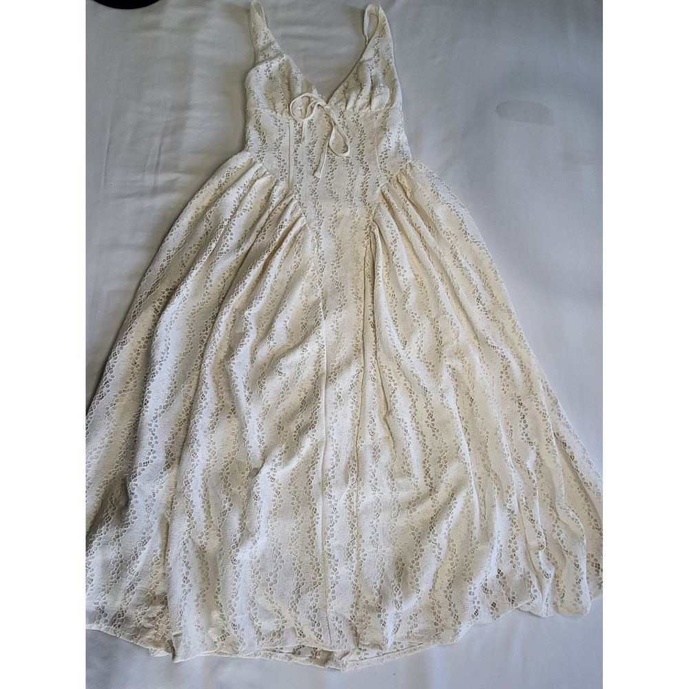 Wild Fable Ivory Lace Midi Dress Small Cottagecore Tie Front Smocked Back